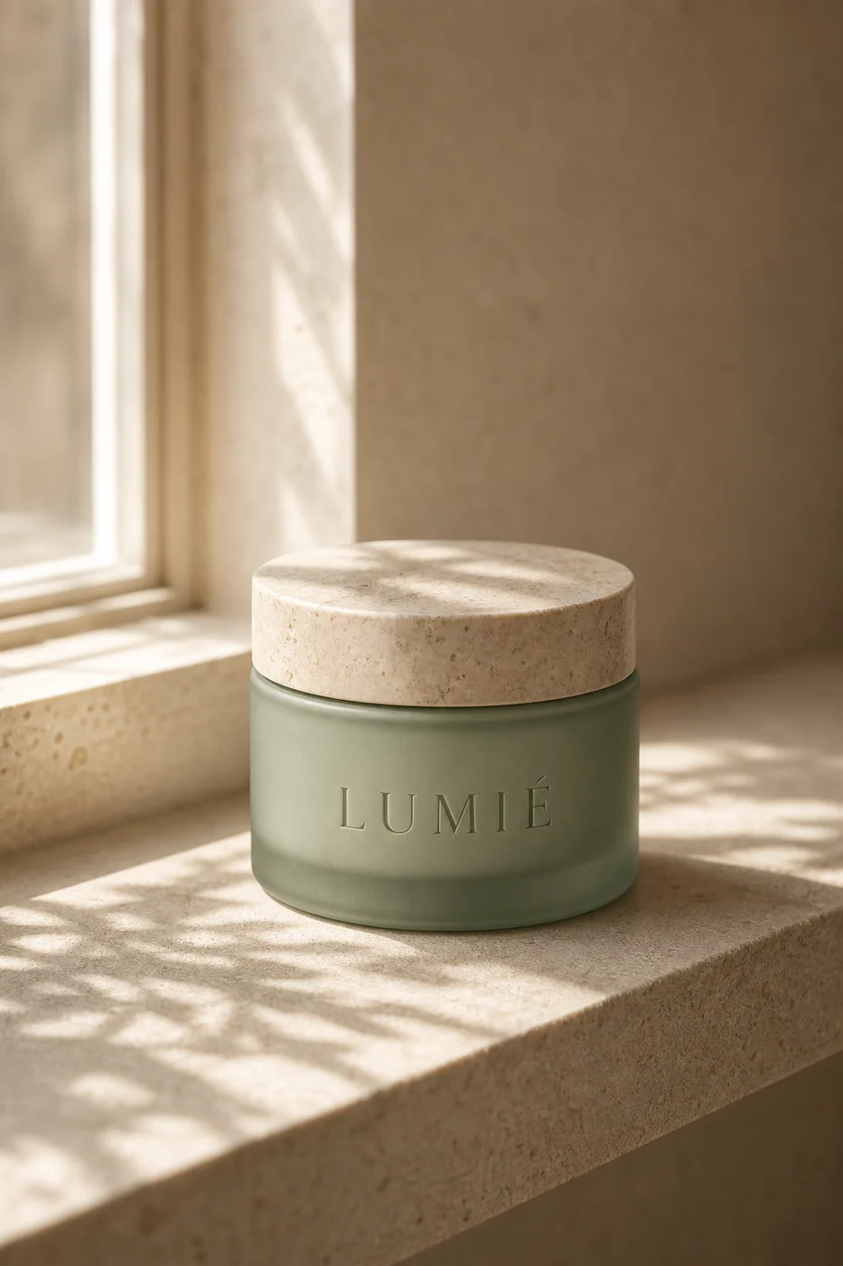 A LUMIÉ jar on a windowsill in morning light