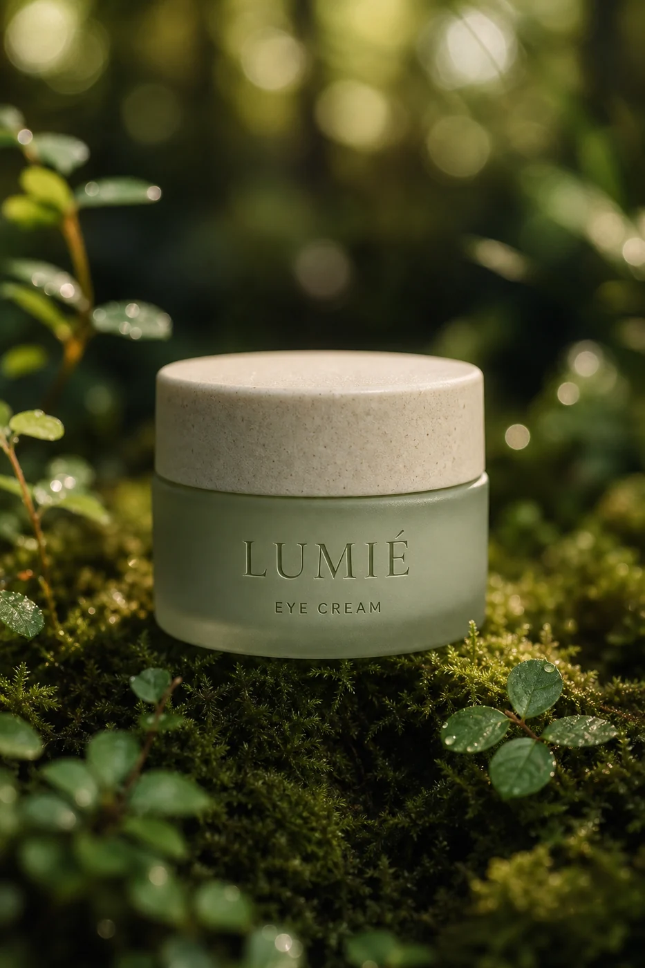 LUMIÉ Restorative Eye Cream in a small sage jar