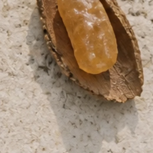 A resin nugget on dried bark