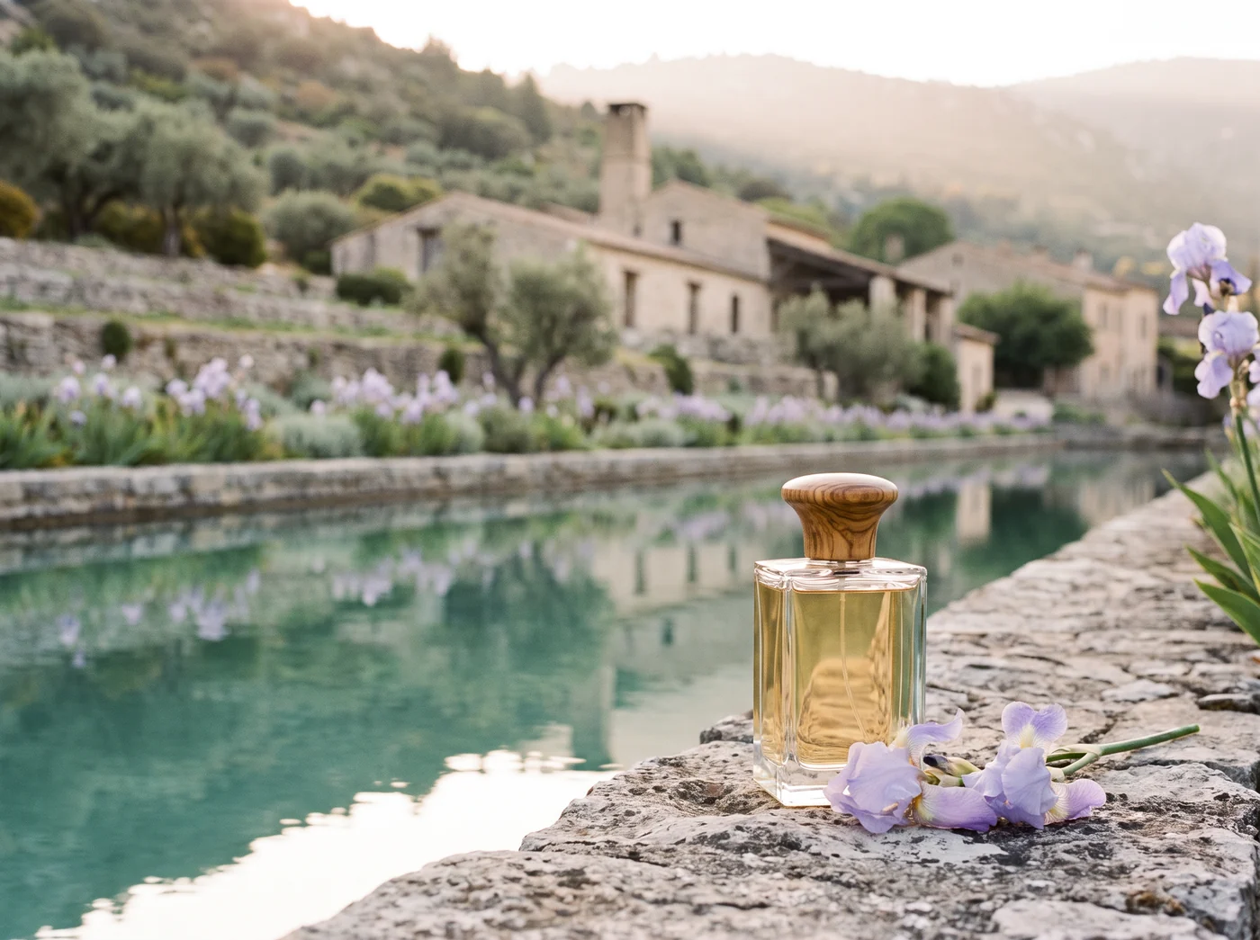 Orris Butter on the limestone kerb of the reflecting pool