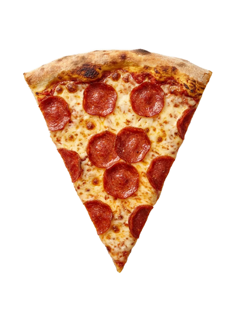 Pepperoni slice — curled cup-and-char pepperoni